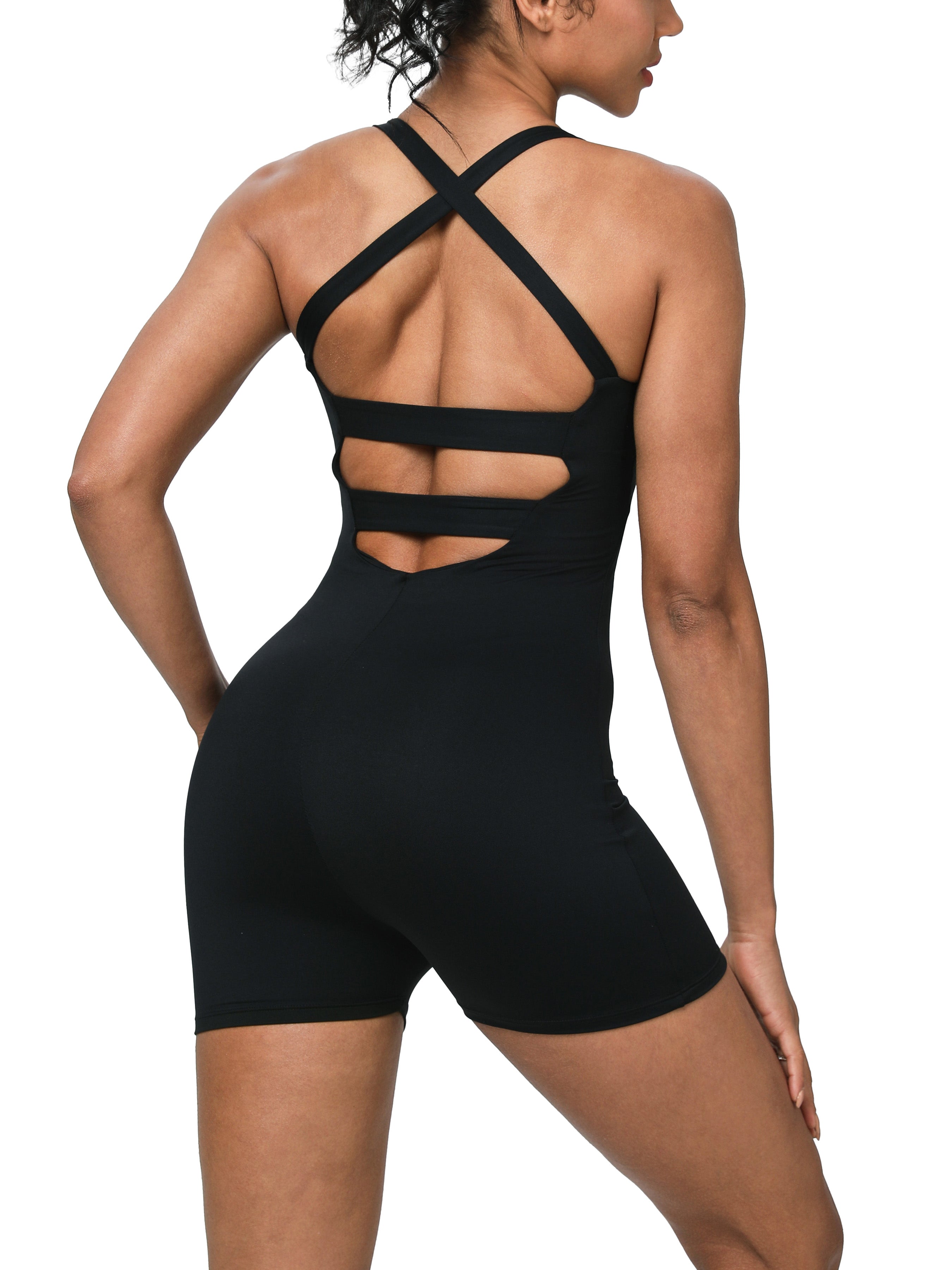 iVery Cross-Back Yoga Romper Tight-Fit Active Jumpsuit